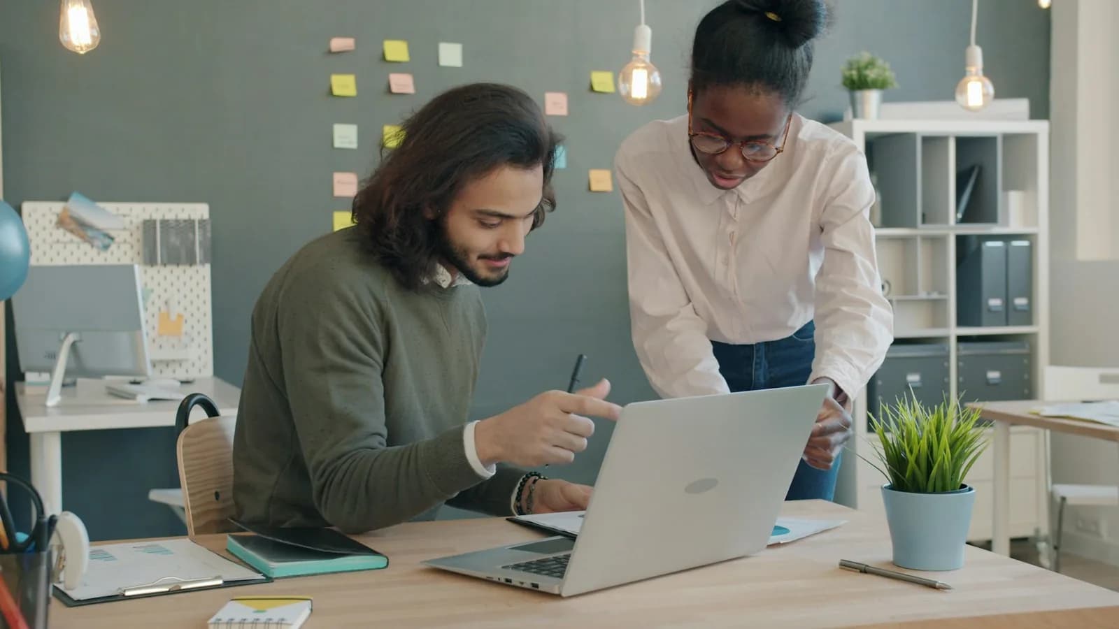 Colleagues collaborating in a modern office
